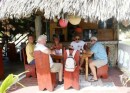 Isla Grande – Lunch time! Bob, Gene (from s/v Moody Blues), Heather, Glenn and Kent. Thanks Susea for the photo.