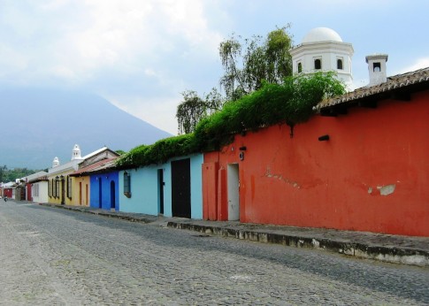 Antigua, Guatamala - Colorful streets of the city. 