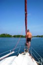 Rosario Islands - Joe looks out for shallow waters and gives Kent feedback on where to drive to avoid coral. 