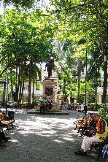 Cartagena – One of the many plazas in Old Town. The shade from all the trees is welcome during the heat of the daytime and then the area is filled with entertainers, vendors and visitors in the evenings. 