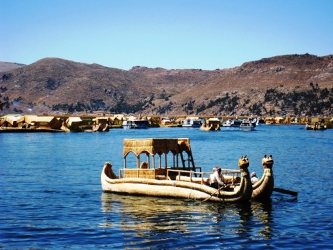 Islas Flotantes on Lake Titicaca. Another boat made totally of reeds. 