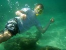 Isla Grande is known for its snorkelling.  Although not excellent on a world scale, it was pretty good.  Here Tom posed for his