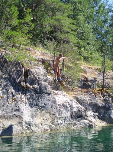 Even up here in BC we can get warm water!  Here in Walsh Cove the ocean hit 74F.  Even Dee was jumping off the cliffs.