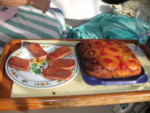 Crossing Equator with pineapple upside down cake & SPAM