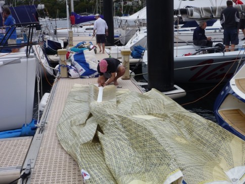 High-tech sails being readied for the pre-Sydney-Hobart race at the Middle Harbor Yacht Club.