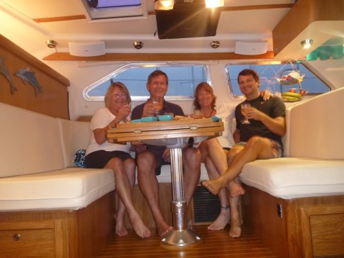 Susie, Nick,  Alison and Allan all toast to a happy boat sale! (I know, we