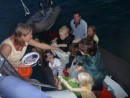Halloween trick-or-treaters in the anchorage at Ile Maitre.