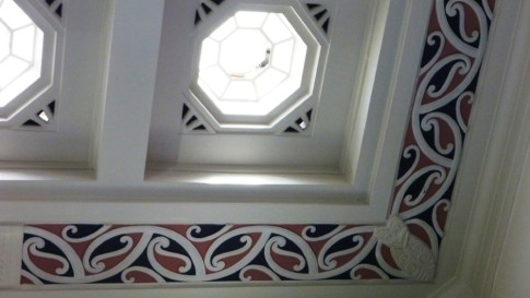 This Art Deco ceiling in a bank in Napier includes Maori motifs.