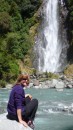 Alison in front of some gorgeous waterfall on the road between Te Anau and Milford Sound.