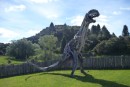 18 foot tall driftwood dinosaur by the side of the road, for no apparent reason.