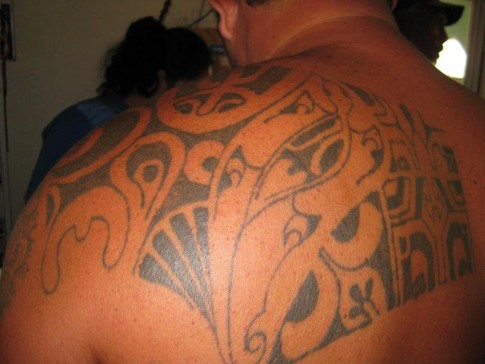 A Marquisan tattoo on a local in Tahuata. 