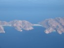 The island of Espirtu Santu in the Sea of Cortez.  We anchored in circular bay. It was gorgeous.  Took picture on flight back to La Paz.