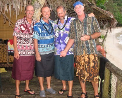 The locally-attired bunch at the beach bar in Pago Pago, American Samoa