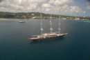Two beautiful yachts visit Port Vila. Foreground: Eos, the largest private sailing yacht in the world. Background: Shenandoah, one of the great classic sailing yachts. (Photo by Sam Bell of Kaleva Yacht Services)