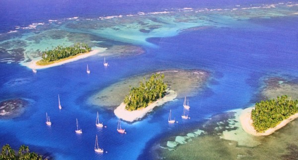 I believe this is a shot of Tobago Cays taken from a helicopter