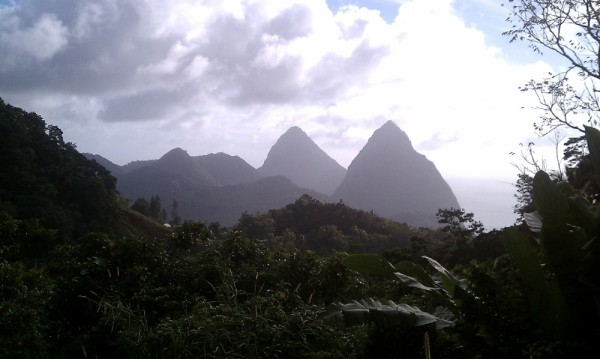the Piton Mountains from the windy road to Soufriere