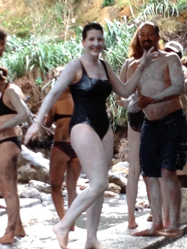 Is Eileen in need of a tan?  No that is the good, white mud (full of Zinc) all over her.