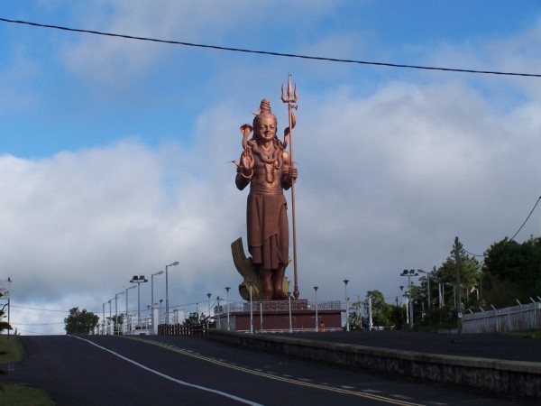 A statue at the site of a sacred lake in Mauritius