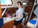 Acrobatics in the galley making lunch for the crew.  