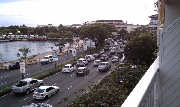 Traffic in downtown Tahiti - this view is from our hotel room