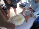 Inspecting a captured turtle.  Releasing it later!