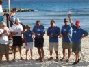 Receiving the fleet trophy at the Caribbean 1500.  L to R:  Davis, Miles, Bonnie, Maury, Nate, Mike, and a very happy Rob.
