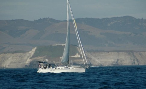 Sarah Jean II sails past Point Conception.  Photo by Anne on "Full and By"