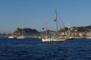 We anchored out at Cabo.  It was windy but OK.  Here is a view looking back through the anchorage towards Cabo.