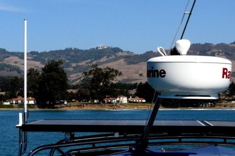 At anchor in San Simeon.  Small Village by the water is overllooked by the castle high on the hill.