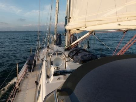Sun is up and lighting the sails as we enter the Bay of islands.