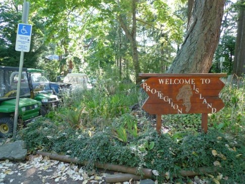 Welcome sign on Protection Island.