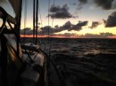 Sunrise, January 12th, pulling anchor at Cayo Lobita.