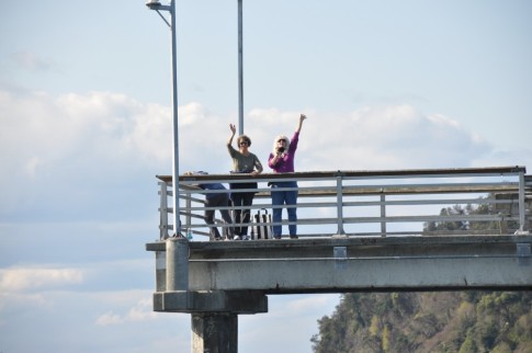 Char and Eugeniaat the end of the fishing pier waving goodbye