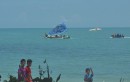 Sam " the Shepard" for the Sail Indonesia fleet departing Central Bangka in his "Spyder " Boat. This boat was sponsored by E Belitung and will be place in a museum there at the completion of the Rally.
