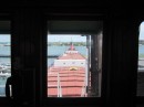 Looking aft from the wheelhouse to the stern of the Valley Camp. Modern lake freighters are twice as long as this.
