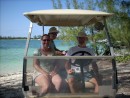 Ruth, Geoff, Brian on the golfcart tour of Green Turtle Cay.
