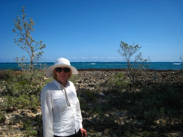 Susan with the Atlantic in the background..No Name Cay. Abaco, Bahamas 2-22-12