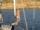 IMG_0233: Antoine peeing off the bow at Bahia de Los Muertos
