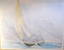 Watercolor painted in Langkawi, Malaysia, by cruising friend Paul Lester; 
forward cabin