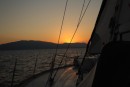 The sun was setting as we approached Poros