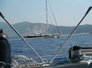 A Greek yacht motoring with us for the day