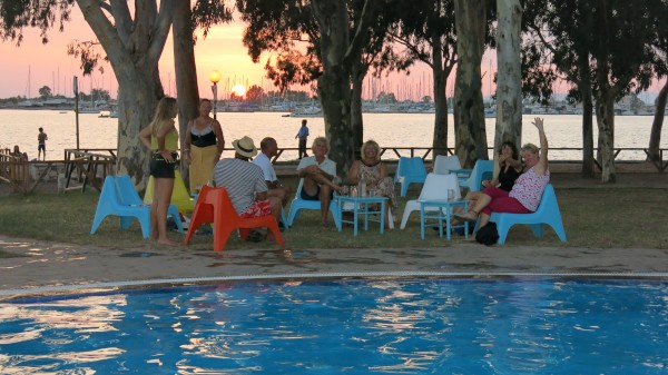All of the Aussies at the pool in Messalongi