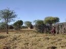The village compound.  Surrounded by a stick fence, it had a separated corral in the middle for the young calves