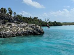 Mike taking the leap, Shroud Cay