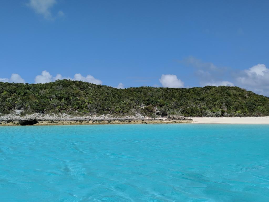 View from our anchorage, Hawksbill Cay