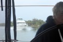 A motor yacht creeping up behind me while I am watching the navigation screen