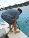 Stephan dropping the anchor, no remote control windlass for this guy!