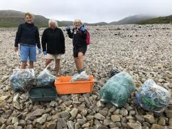 Girl power: Clean up on one of the raised beaches at Jura. 90% of the stuff picked up was fishing industry related - nets, line, rope, boxes etc