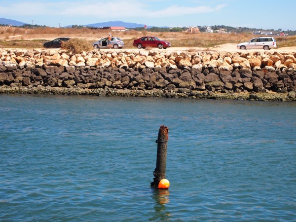 Portugal - Lagos Canal - 2015: Channel marker in the Canal from Lagos Bay to the Marina entrance