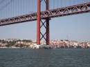 Approaching the famous bridge crossing the Rio Tejo.  This is the Ponte 25 de Abril.  It is 70m high so we had no worries about crossing underneath it.  It was built in the 1960s.